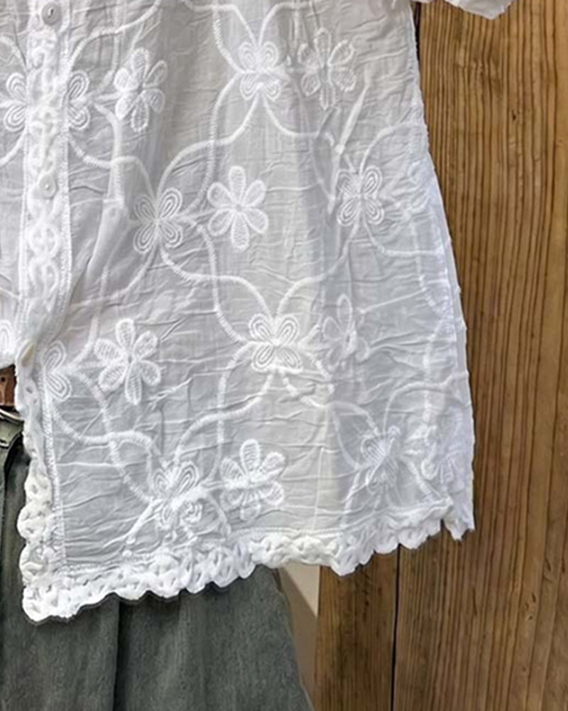 Guinwa – Spitzen Bluse Mit Dreiviertelärmeln