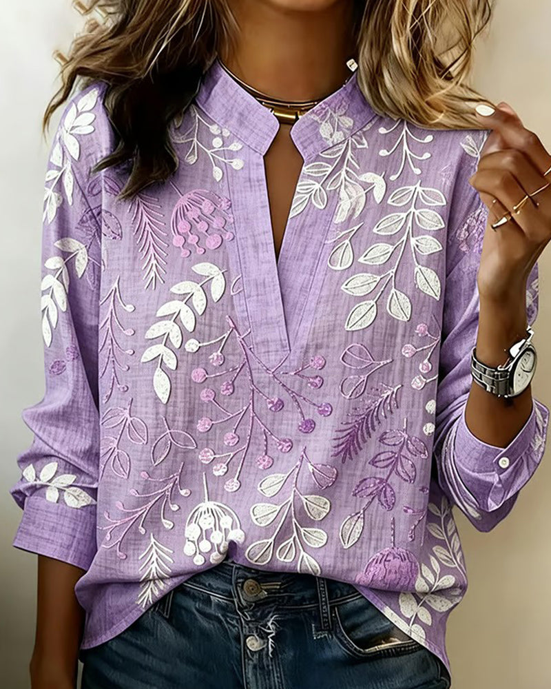 Adanna - Bluse Mit Blumenmuster Und Hohem Kragen