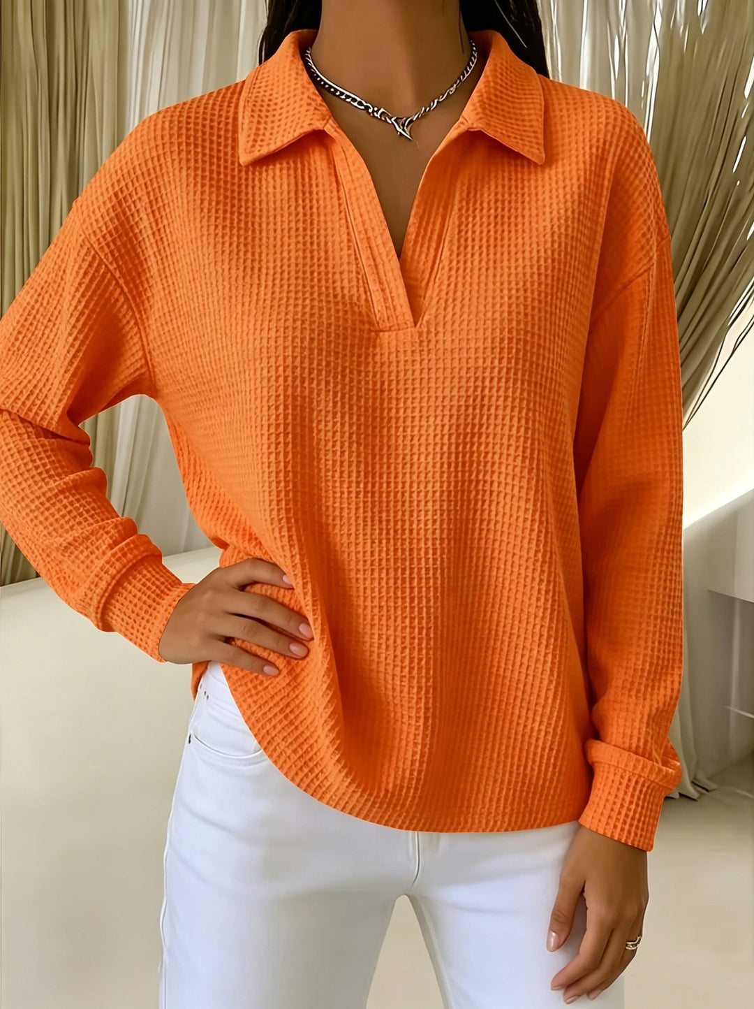 Nastya - Elegantes Hemd Mit Waffelmuster Und Polokragen