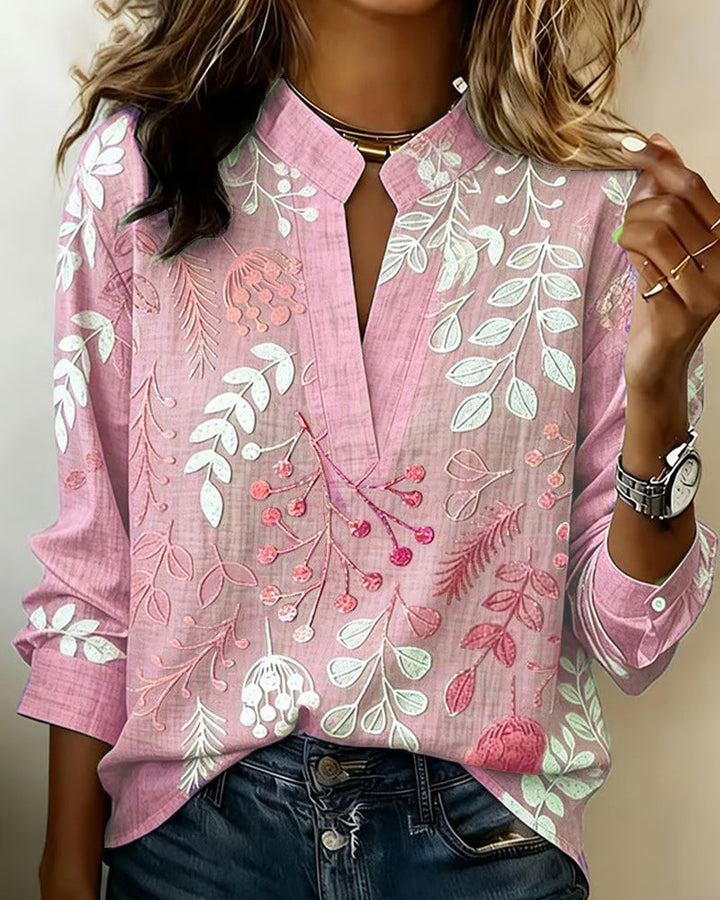 Adanna - Bluse Mit Blumenmuster Und Hohem Kragen