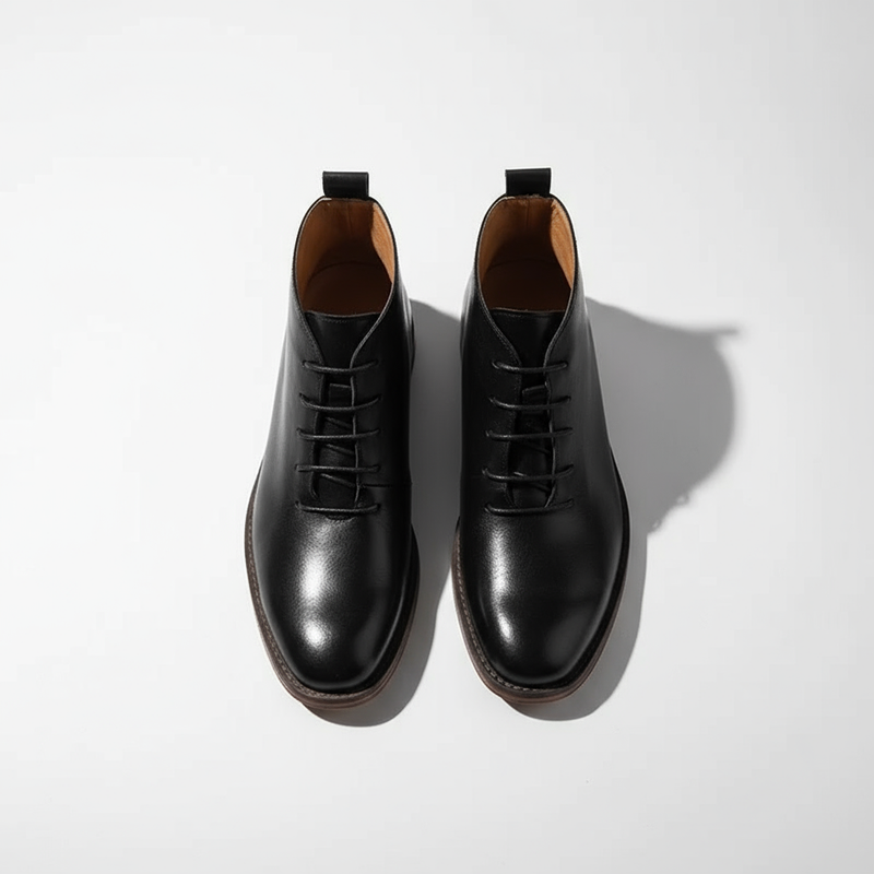 Milovans - Leder Schnür Stiefeletten Mit Runder Zehenpartie