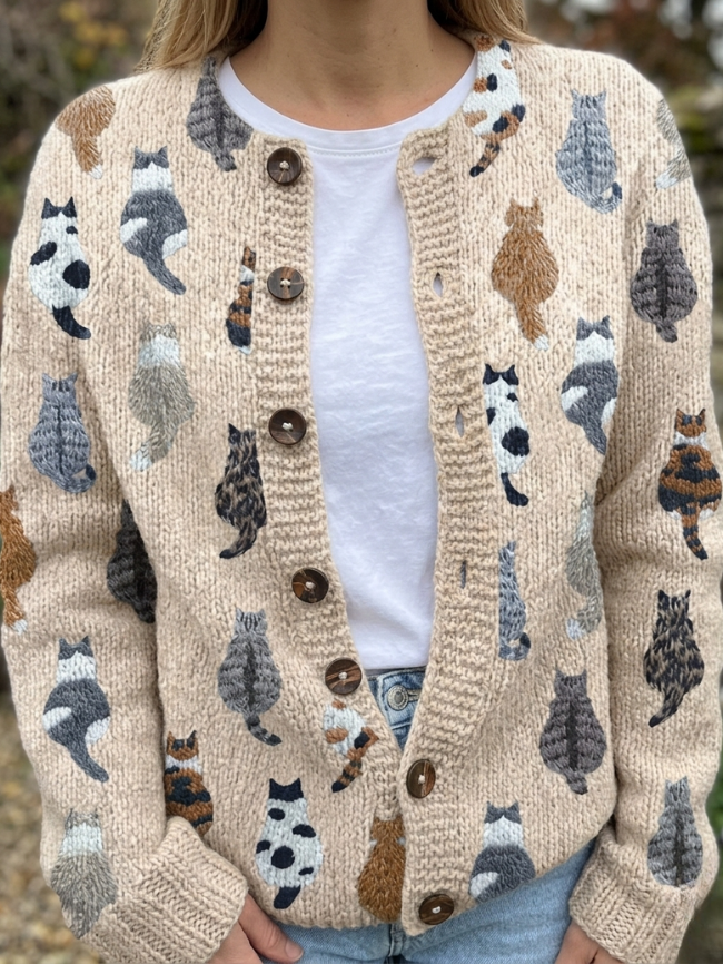 Ljubinka – Strick Jacke Mit Katzen Motiv