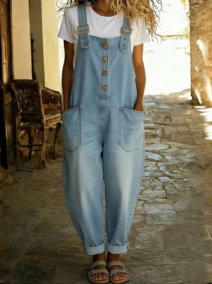 Chamodi - Lässiger Denim Overall Mit Verstellbarer Schnalle