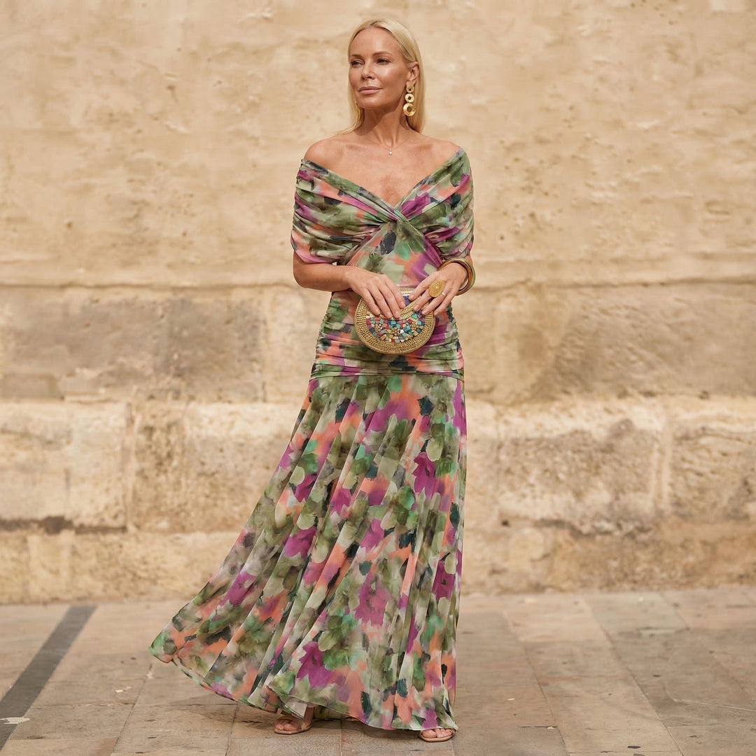 Nelyssa – Maxikleid mit Blumenmuster und schulterfreiem Ausschnitt