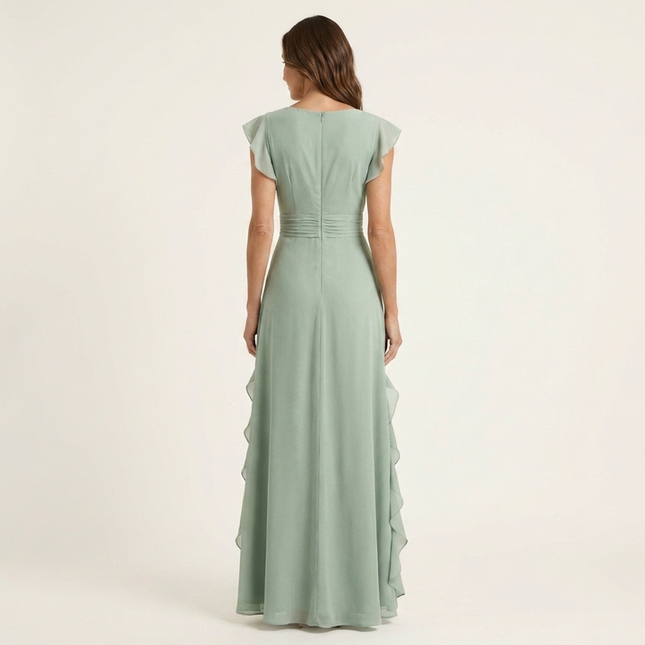 Nellyana - Lässiges Maxi Kleid Mit V-Ausschnitt Flatterärmeln Und Rüschen