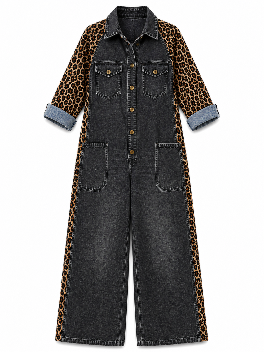Yasmeen - Leichter Jeans Jumpsuit Mit Leopardenmuster