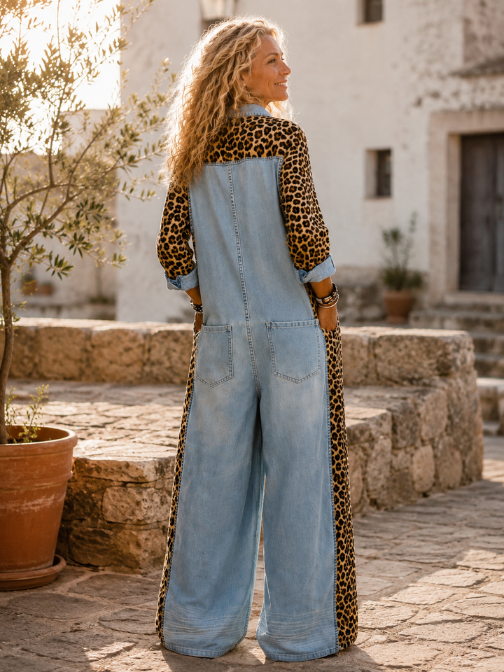 Yasmeen - Leichter Jeans Jumpsuit Mit Leopardenmuster