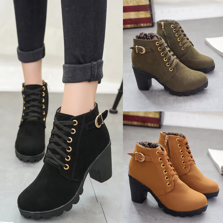 Rijona – Schnürstiefeletten Mit Schnallen Und Klobigem Absatz