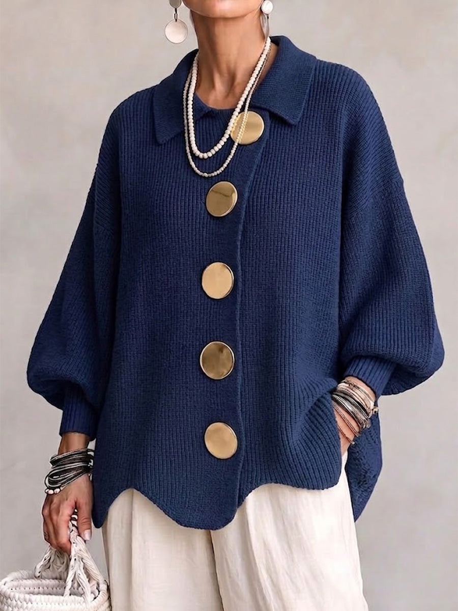 Shiryl – Langärmelige Strickjacke mit Kragen Und Knopfleiste