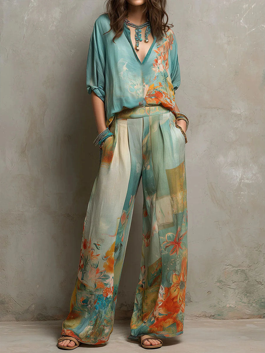 Chiaran – Set mit Blumenmuster und weit Geschnittener Hose