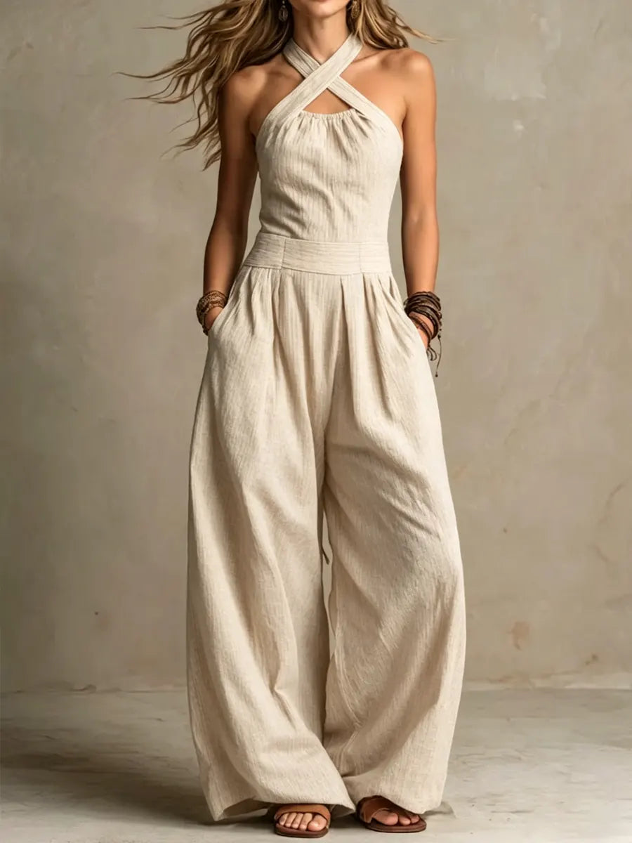 Jazmine - Jumpsuit Aus Leinen Und Baumwolle Mit Überkreuztem Ausschnitt