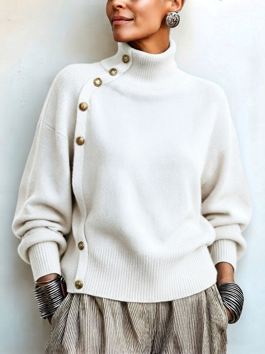 Lylian – Langarmpullover Mit Rollkragen Und Knopfleiste