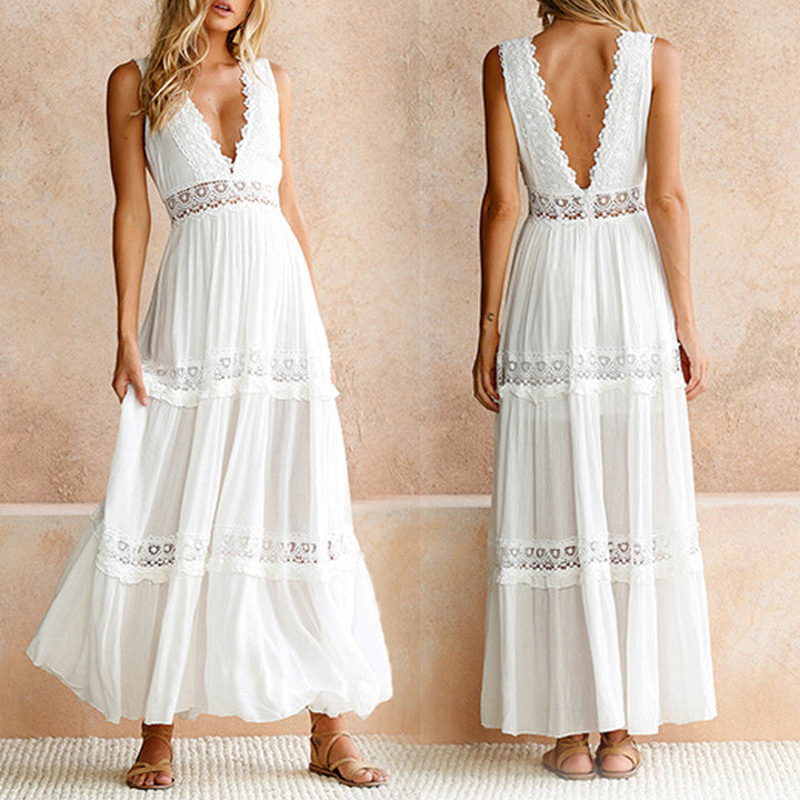 Melyssa – Maxikleid mit V-Ausschnitt und Geschnürtem Rücken