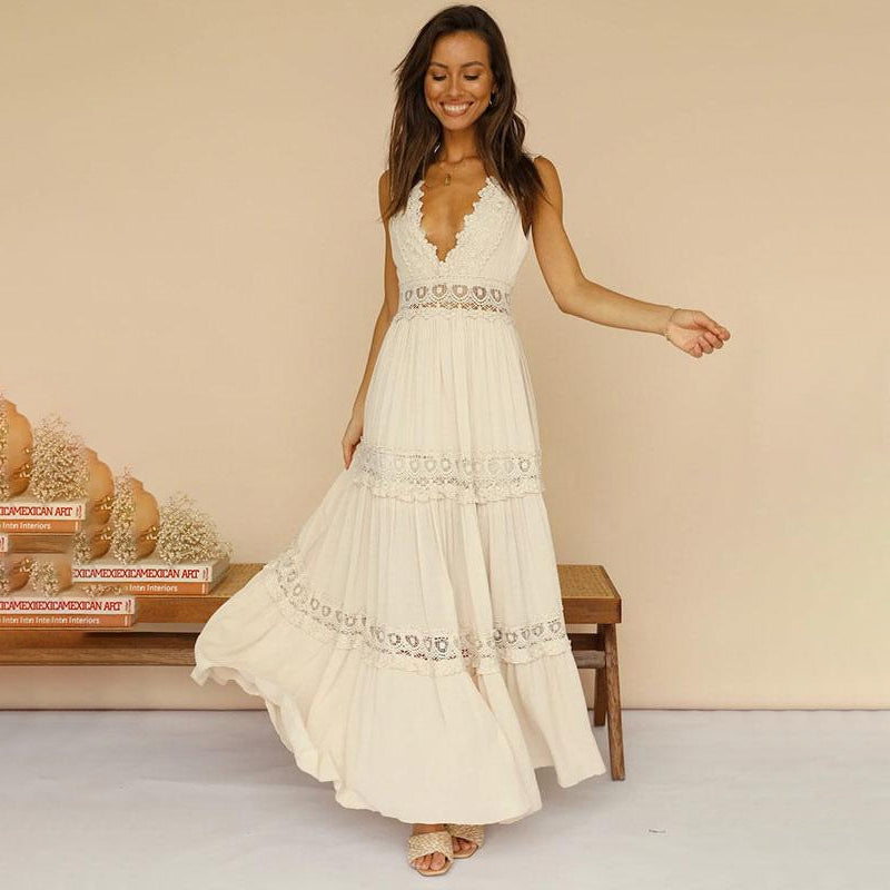 Melyssa – Maxikleid mit V-Ausschnitt und Geschnürtem Rücken