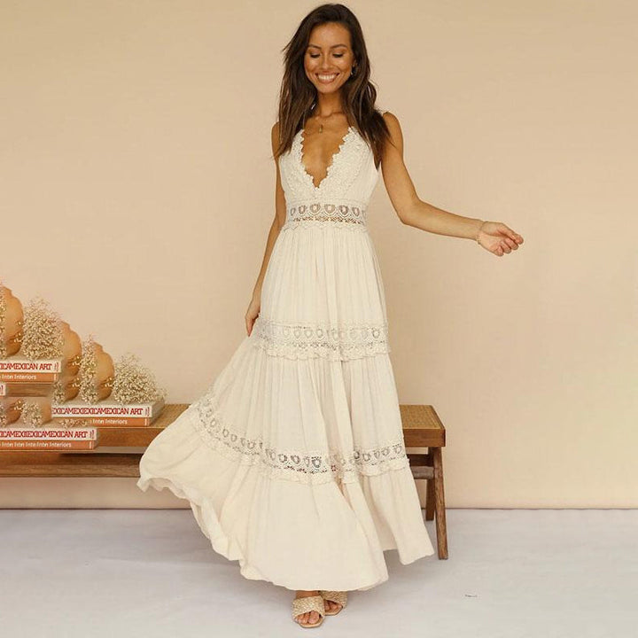Melyssa – Maxikleid mit V-Ausschnitt und Geschnürtem Rücken