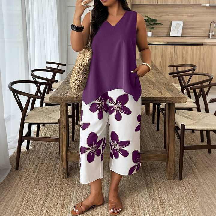Aniza – Asymmetrisches Oberteil Und Caprihose Mit Blumenmuster