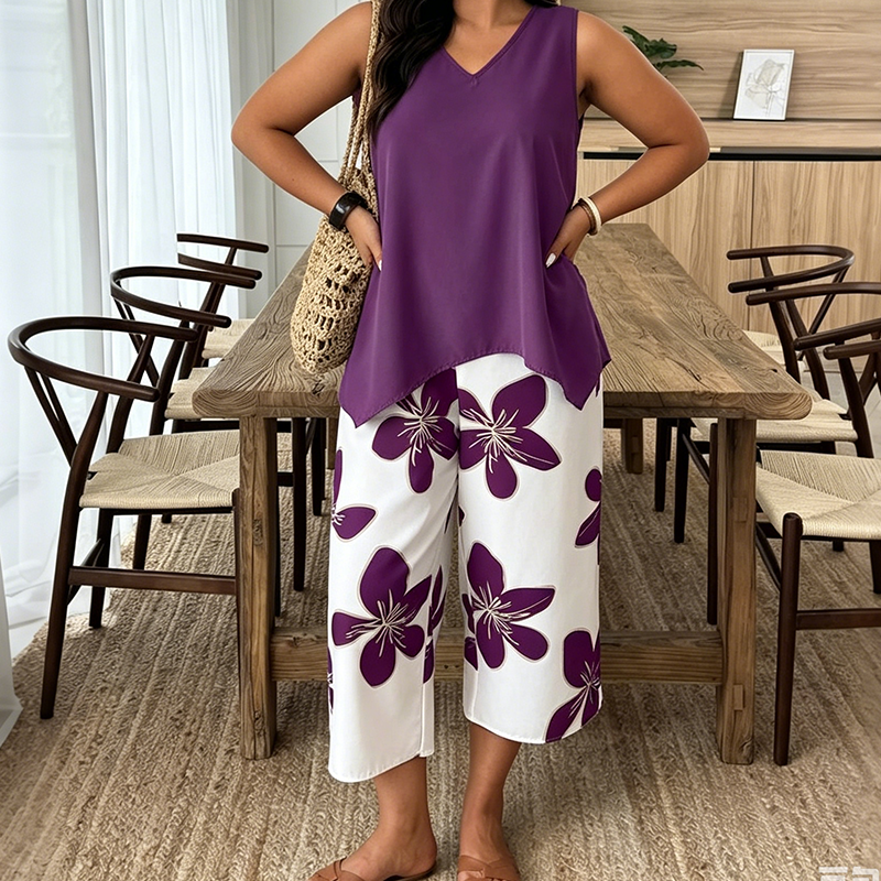 Aniza – Asymmetrisches Oberteil Und Caprihose Mit Blumenmuster