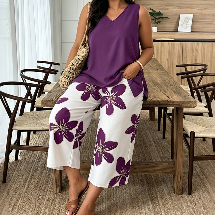 Aniza – Asymmetrisches Oberteil Und Caprihose Mit Blumenmuster