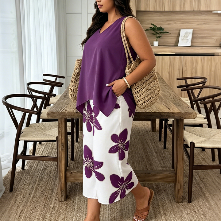 Aniza – Asymmetrisches Oberteil Und Caprihose Mit Blumenmuster