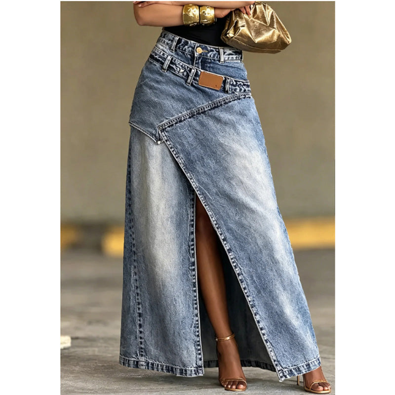 Iliza – Asymmetrischer, Gestufter Jeansrock Mit Schlitz