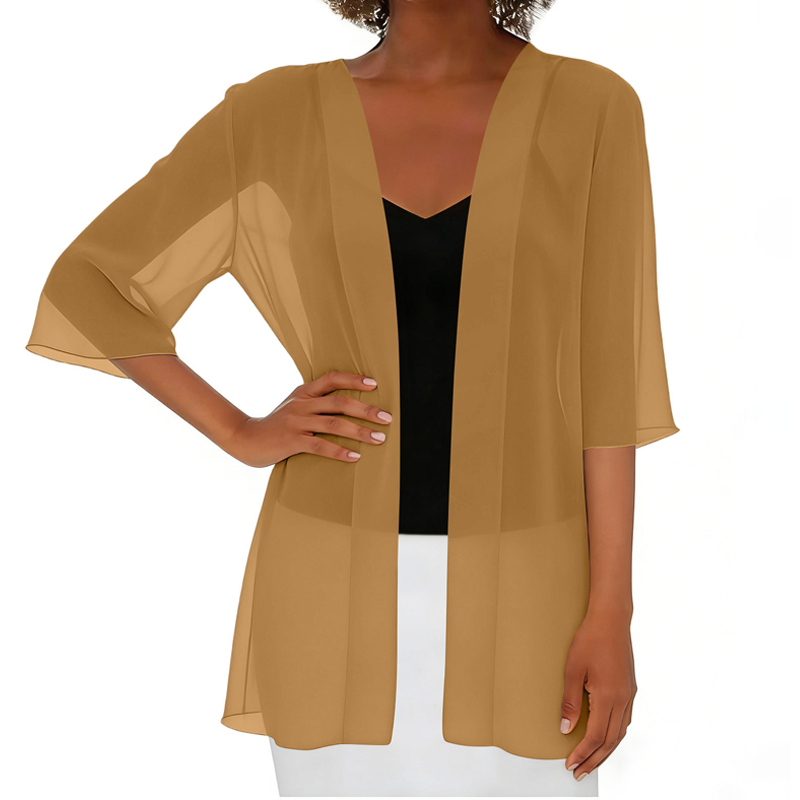 Paolaa - Leichte Transparente Offen Gewebte Strickjacke