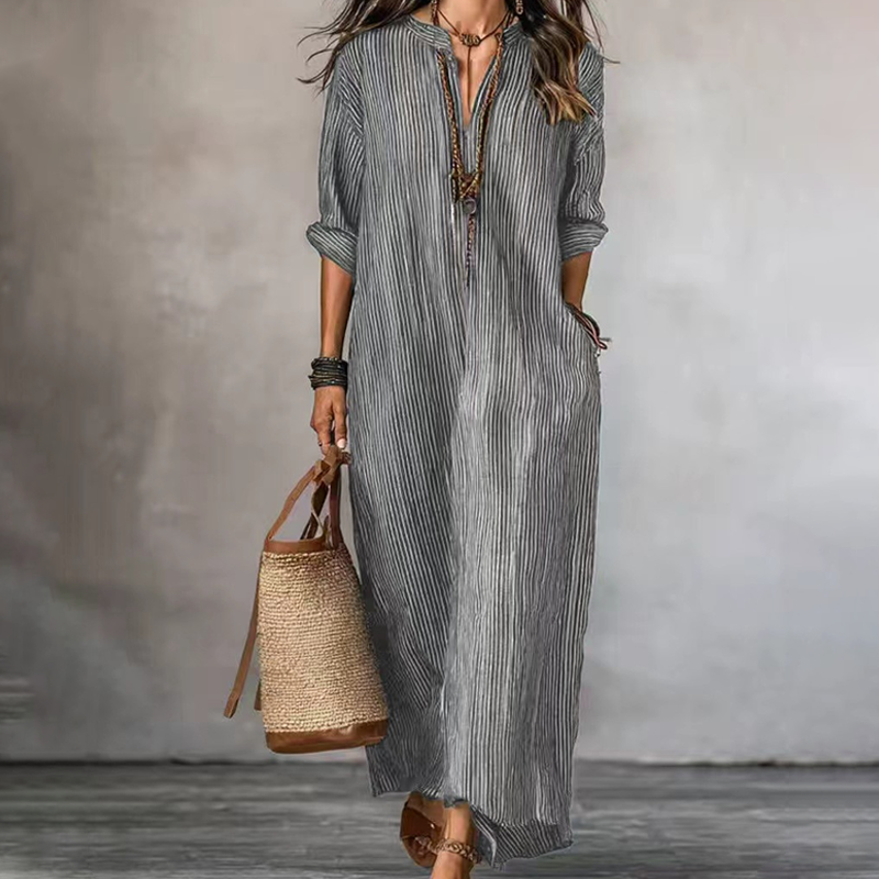 Levina – Gestreiftes Maxikleid Mit V-Ausschnitt