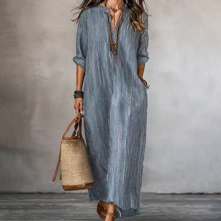 Levina – Gestreiftes Maxikleid Mit V-Ausschnitt
