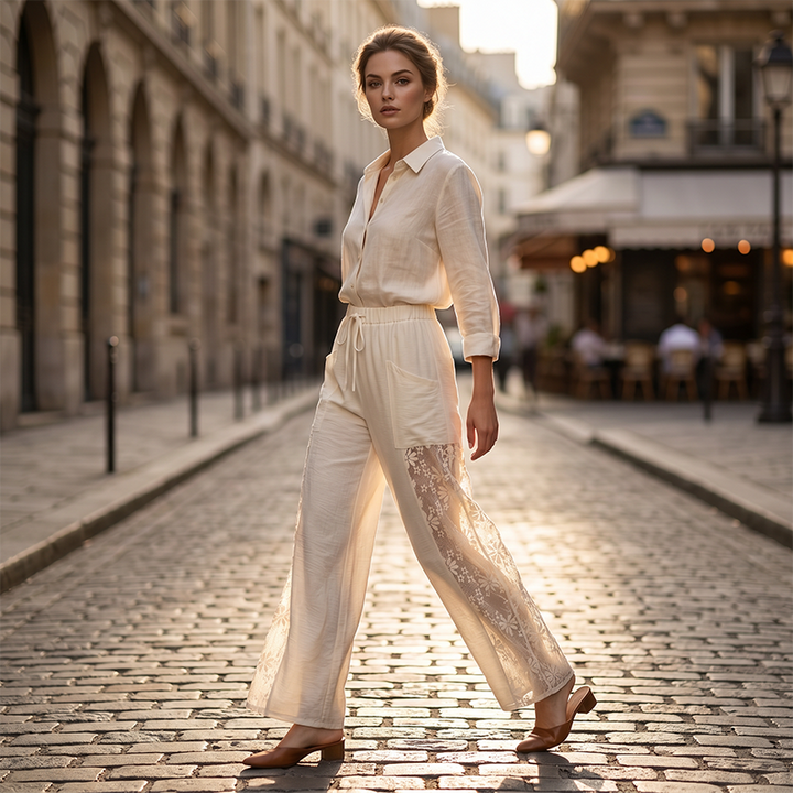 Qerina – Hose Mit Zarten Spitzen-Einsätzen Mit Blumenmuster