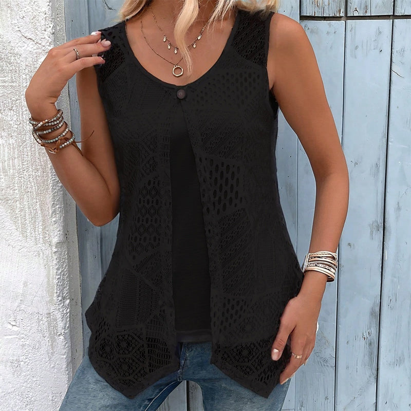 Raima – Gehäkelte, Ärmellose Strickjacke Mit Offenem Vorderteil