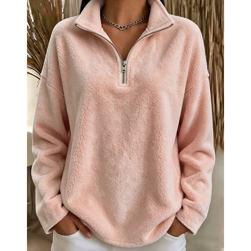 Akino – Fleece Pullover mit Halbem Reißverschluss Und Kragen