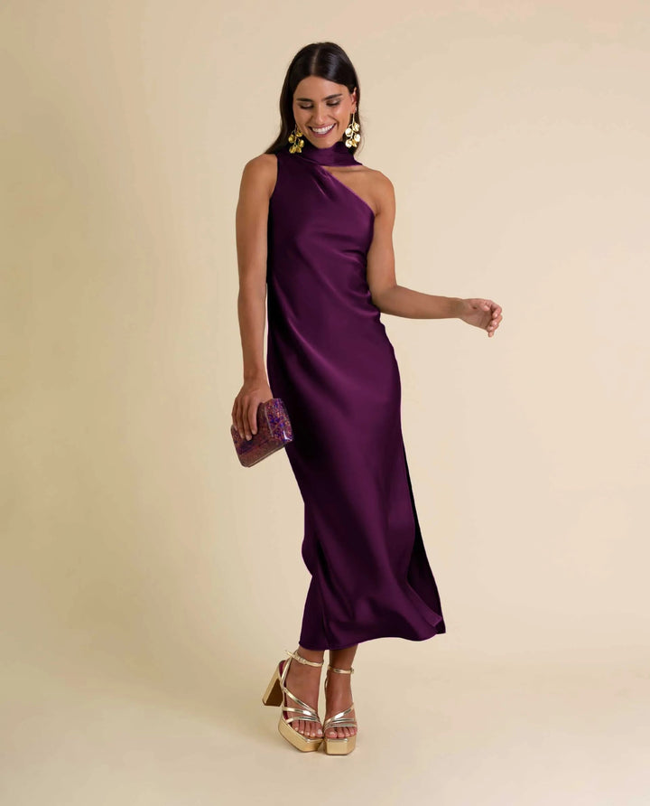 Zinash - Ein Schulter Midi Kleid Mit Schleife am Hals